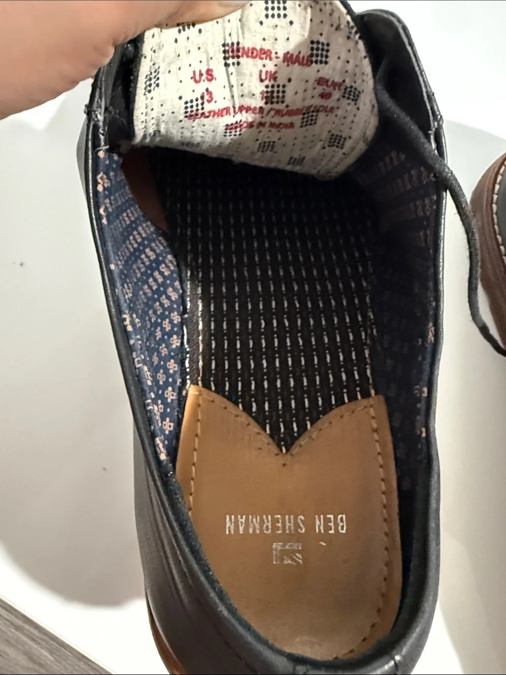Ben Sherman Black Leather Derby Shoes with Brown Trim Sz 13